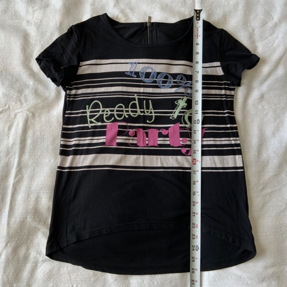 Women’s 100% Ready to Party Black & White Stripes Cotton T-shirt size S/M - Picture 6 of 8